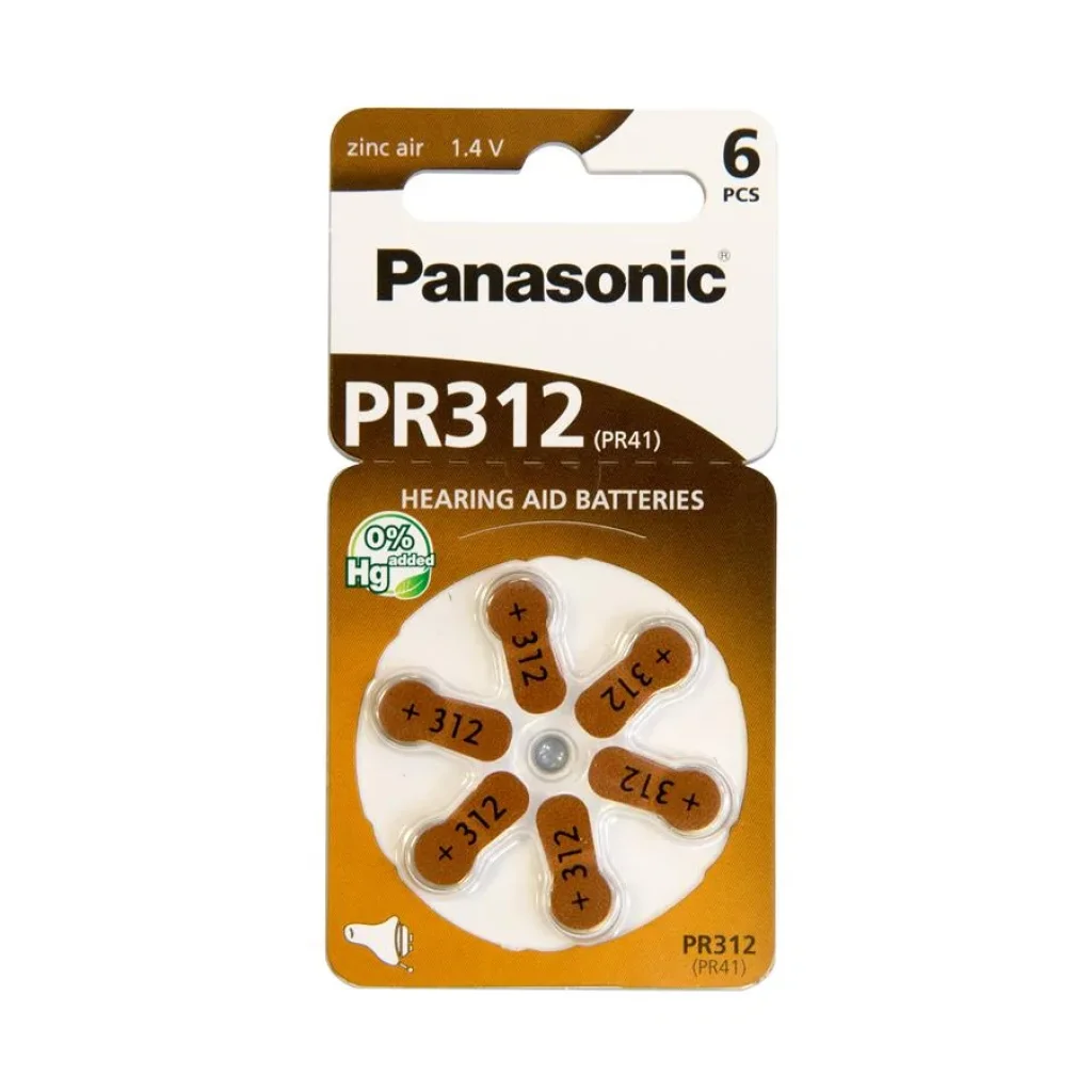 Батарейка Panasonic повітряно-цинкова PR312(312A, AC312E/EZ, PR312H, PR41, ZA312, DA312) блістер, 6 шт., PR-312/6LB UA